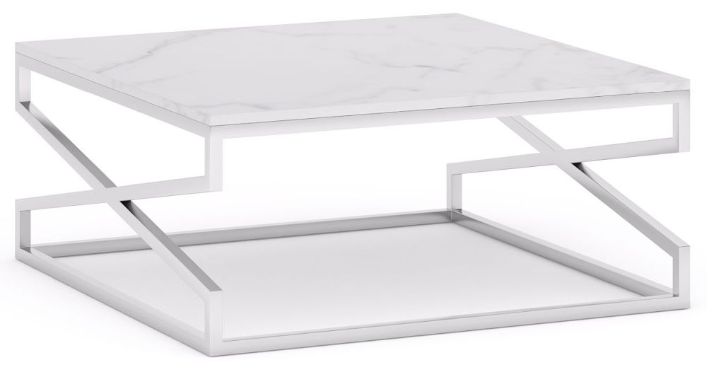 Scala White Marble Top And Chrome Square Coffee Table