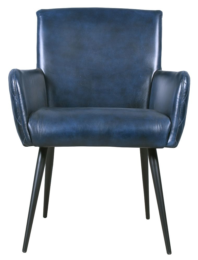 Stanton Navy Blue Dining Armchair Genuine Leather With Metal Legs Sold In Pairs