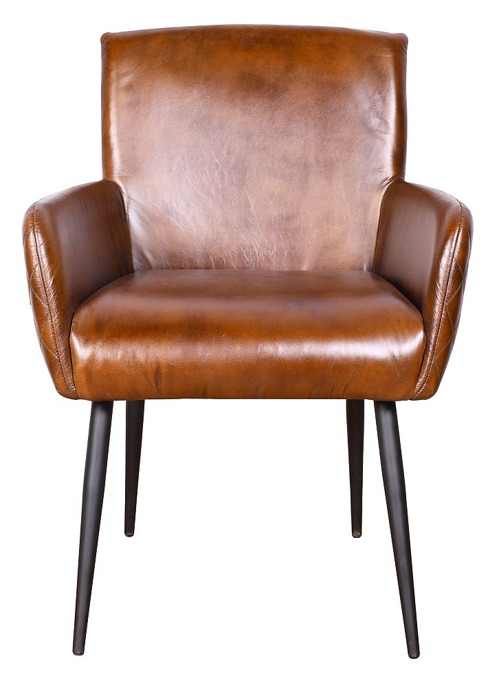 Stanton Brown Dining Armchair Genuine Leather With Metal Legs Sold In Pairs