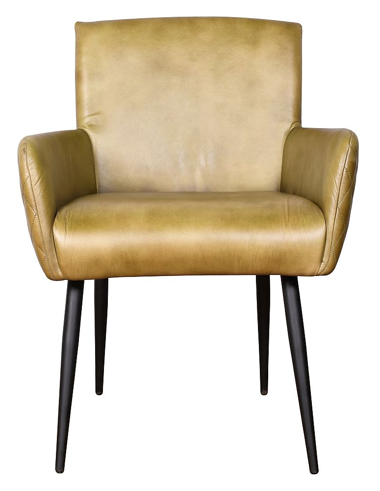 Stanton Mustard Dining Armchair Genuine Leather With Metal Legs Sold In Pairs