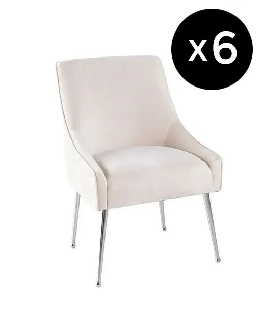 Set Of 6 Giovanni Champagne Dining Chair Velvet Fabric Upholstered With Back Handle And Chrome Legs