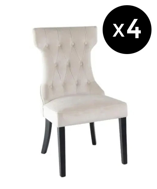 Set Of 4 Courtney Champagne Dining Chair Tufted Velvet Fabric Upholstered With Black Wooden Legs