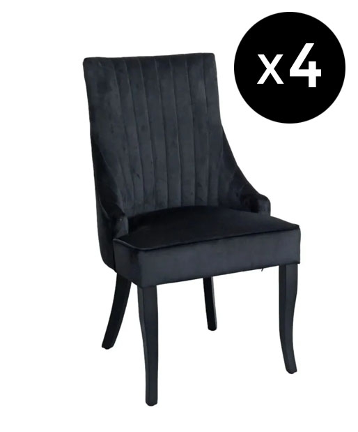 Set Of 4 Sofie Black Dining Chair Tufted Velvet Fabric Upholstered With Black Wooden Legs