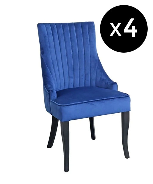 Set Of 4 Sofie Blue Dining Chair Tufted Velvet Fabric Upholstered With Black Wooden Legs