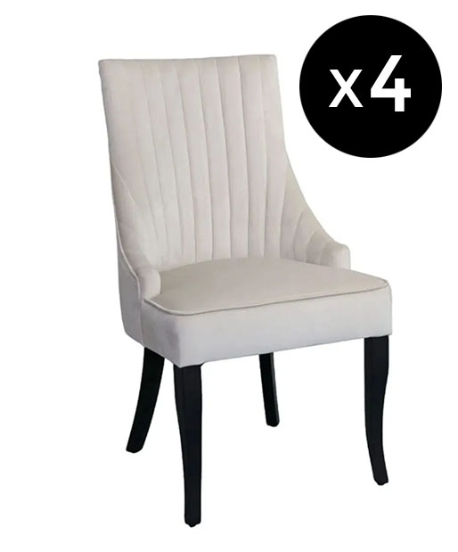 Set Of 4 Sofie Champagne Dining Chair Tufted Velvet Fabric Upholstered With Black Wooden Legs