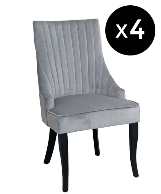 Set Of 4 Sofie Light Grey Dining Chair Tufted Velvet Fabric Upholstered With Black Wooden Legs