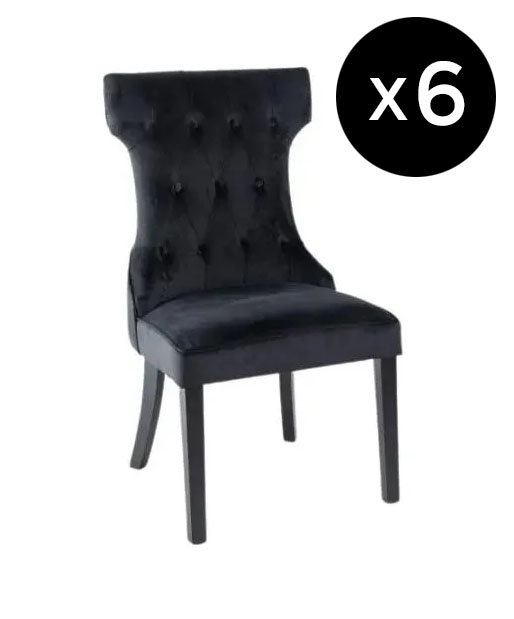 Set Of 6 Courtney Black Dining Chair Tufted Velvet Fabric Upholstered With Black Wooden Legs