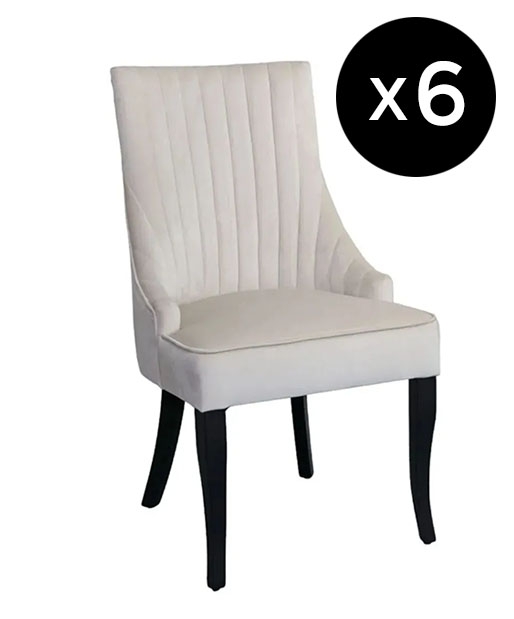 Set Of 6 Sofie Champagne Dining Chair Tufted Velvet Fabric Upholstered With Black Wooden Legs
