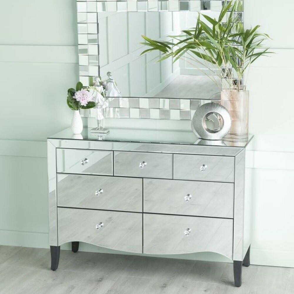 Venetian Mirrored 34 Drawer Chest With Black Legs