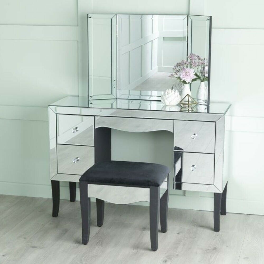 Venetian Mirrored Kneehole Dressing Table With Black Legs