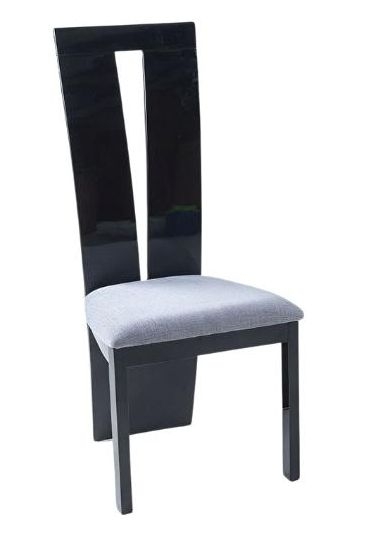 Vienna Black Dining Chair Wooden High Gloss With High Back Grey Seat Pads