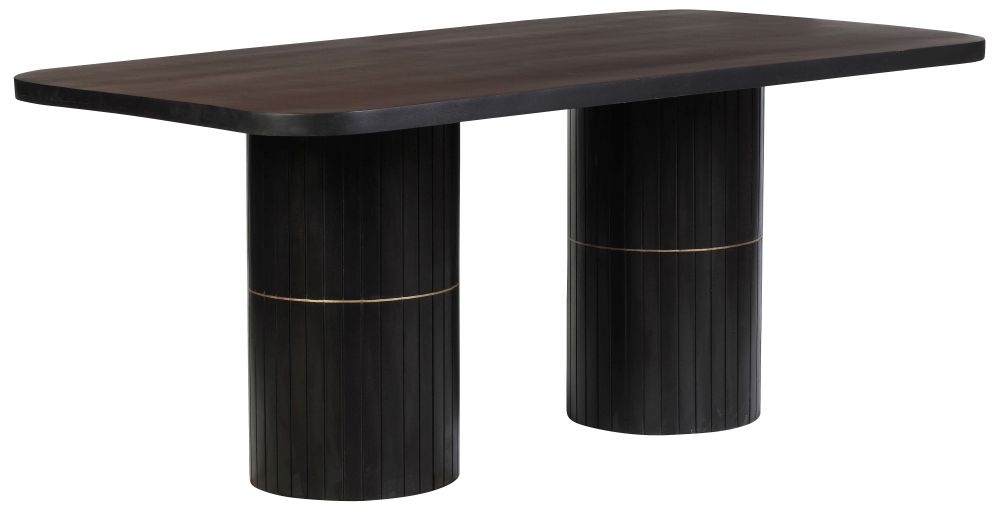 York Black Mango Wood 180cm Dining Table With Fluted Base