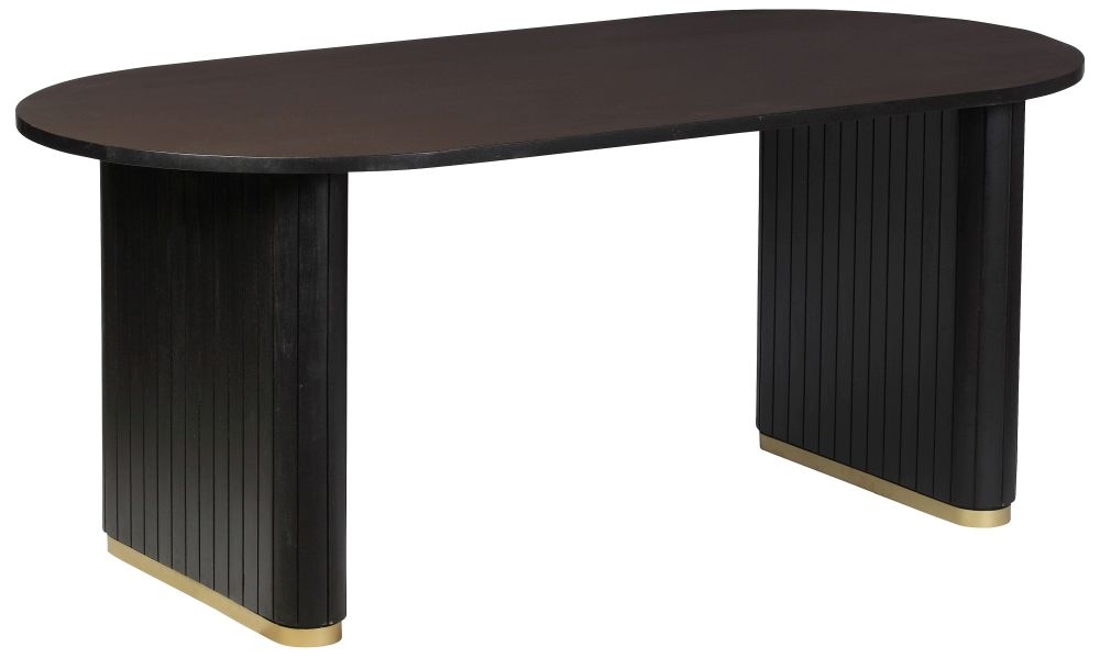 York Black Mango Wood 200cm Oval Dining Table With Fluted Base