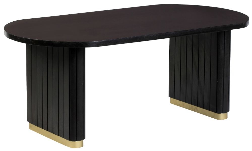 York Black Mango Wood Coffee Table With Fluted Base
