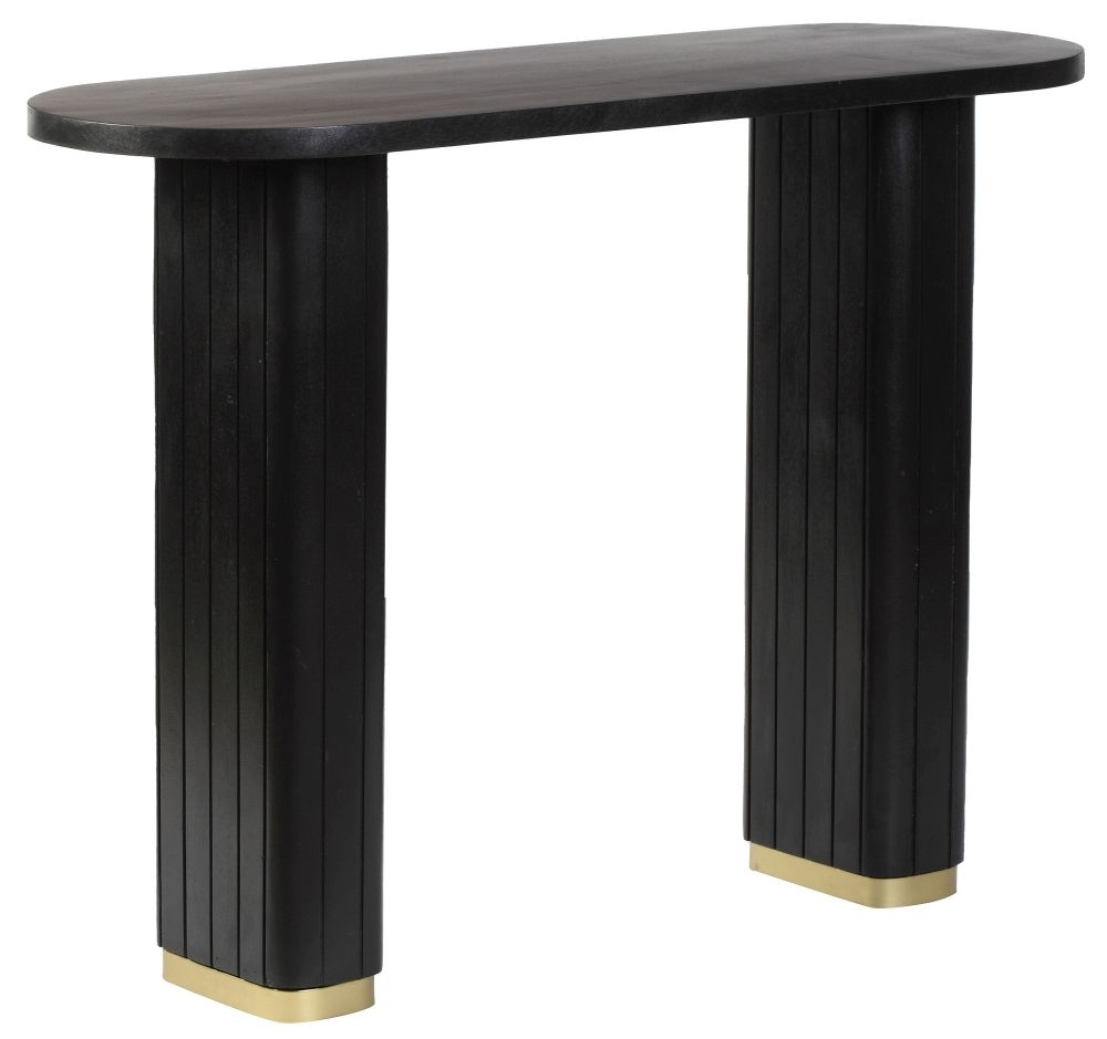 York Black Mango Wood Console Table With Fluted Base