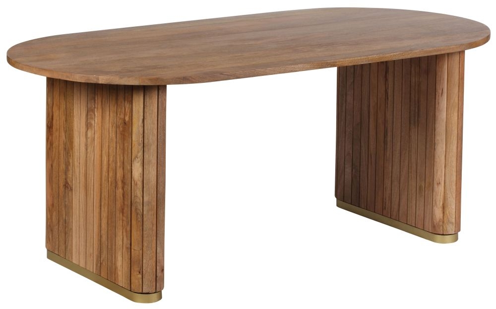 York Natural Mango Wood 200cm Oval Dining Table With Fluted Base