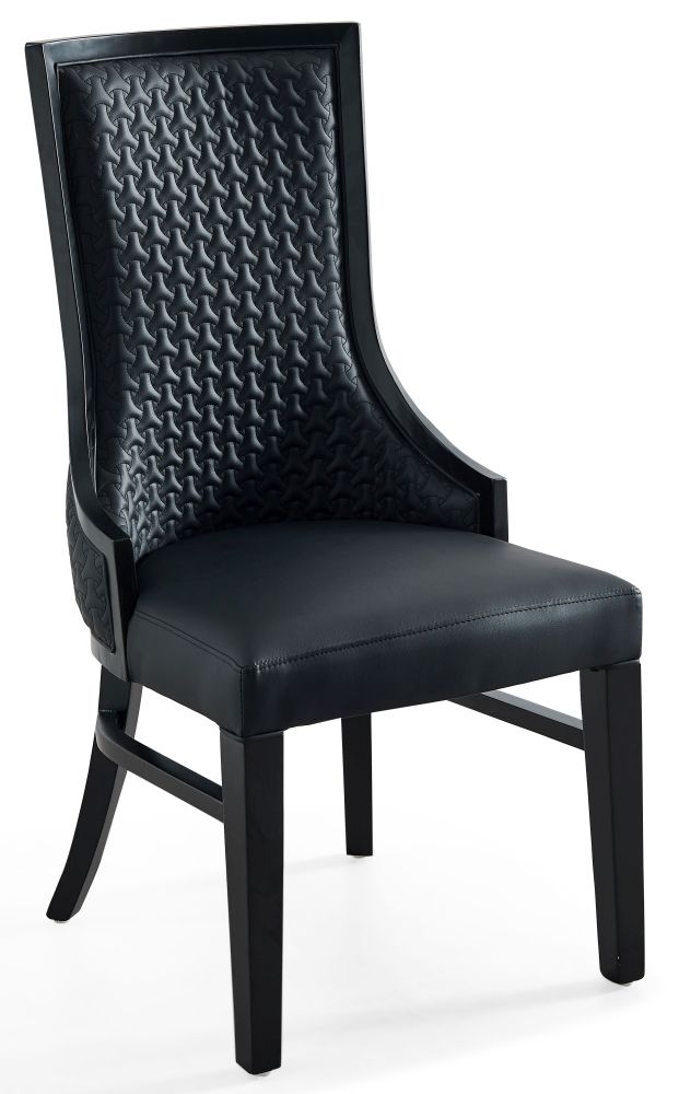 Zayed Black Faux Leather High Back Dining Chair With Black Wooden Trim