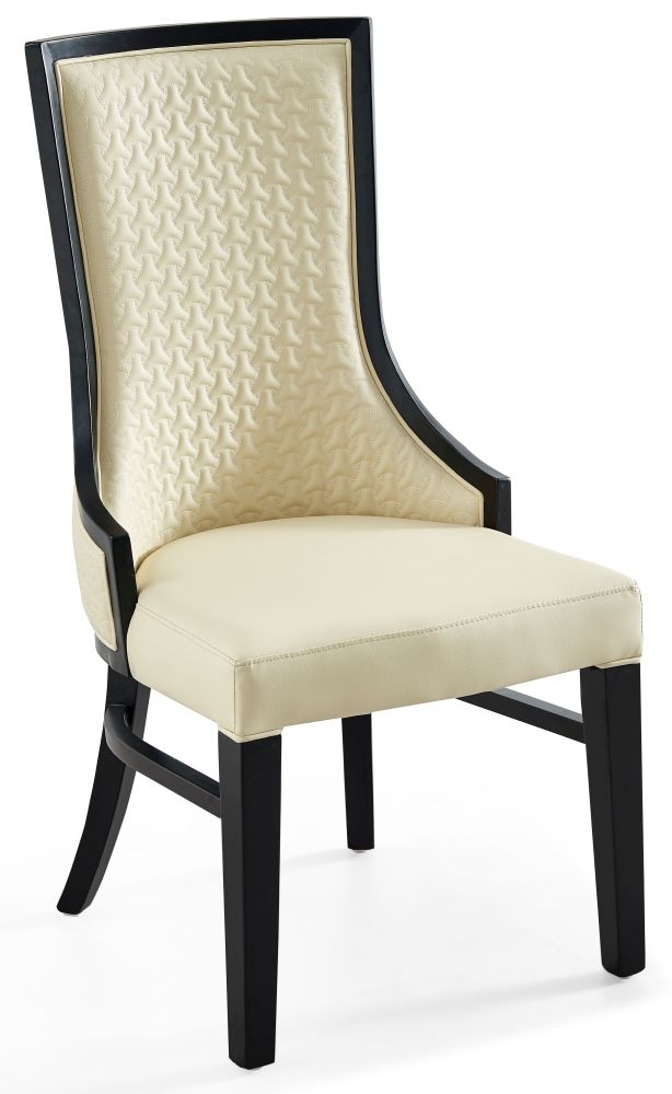 Zayed Cream Faux Leather High Back Dining Chair With Black Wooden Trim