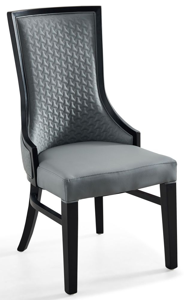 Zayed Grey Faux Leather High Back Dining Chair With Black Wooden Trim