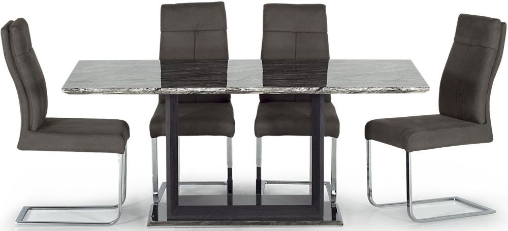 Vida Living Donatella 160cm Grey Marble Dining Table And Fabric Chairs