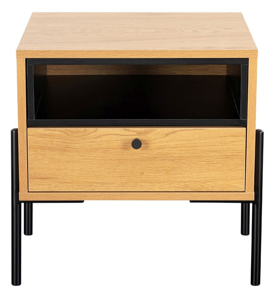 Vida Living Madrid Oak And Black Bedside Table