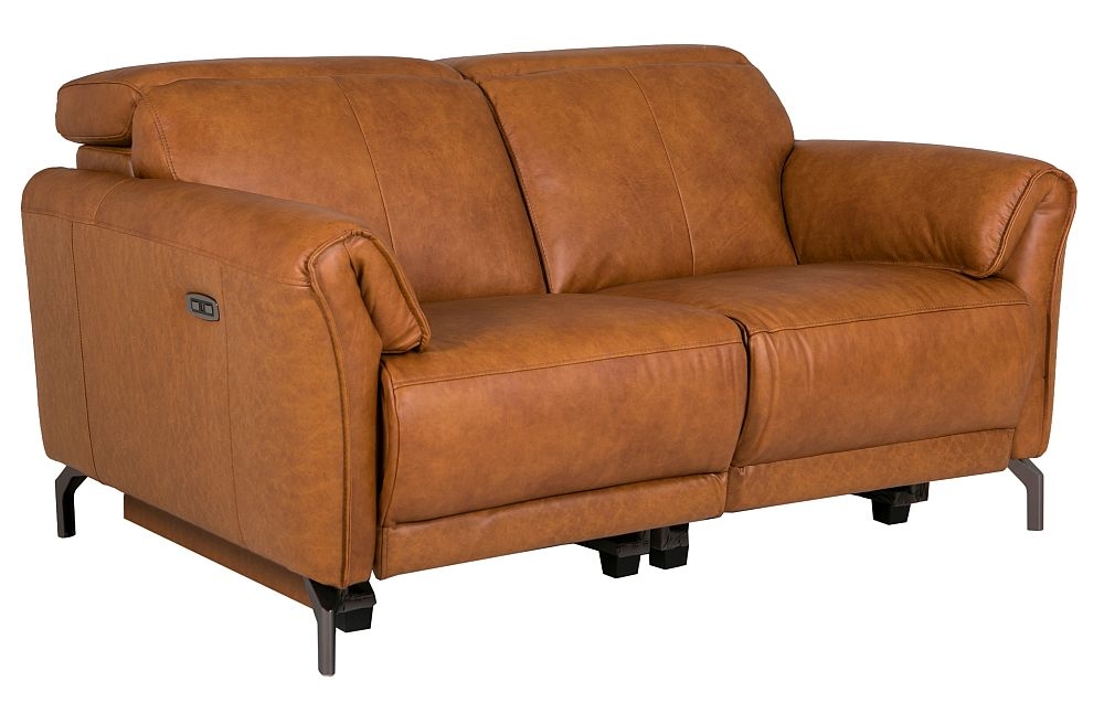 Naples Tan Leather 2 Seater Electric Recliner Sofa