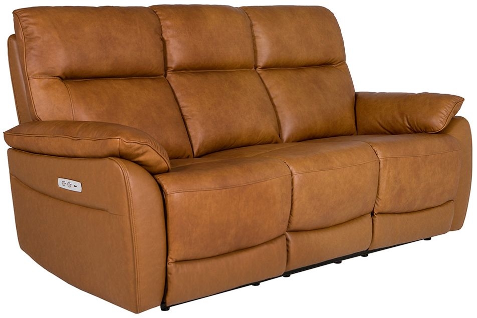 Vida Living Nerano Tan Leather 3 Seater Electric Recliner Sofa