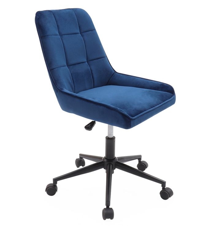 Vida Living Benton Navy Blue Office Chair Velvet Fabric Upholstered