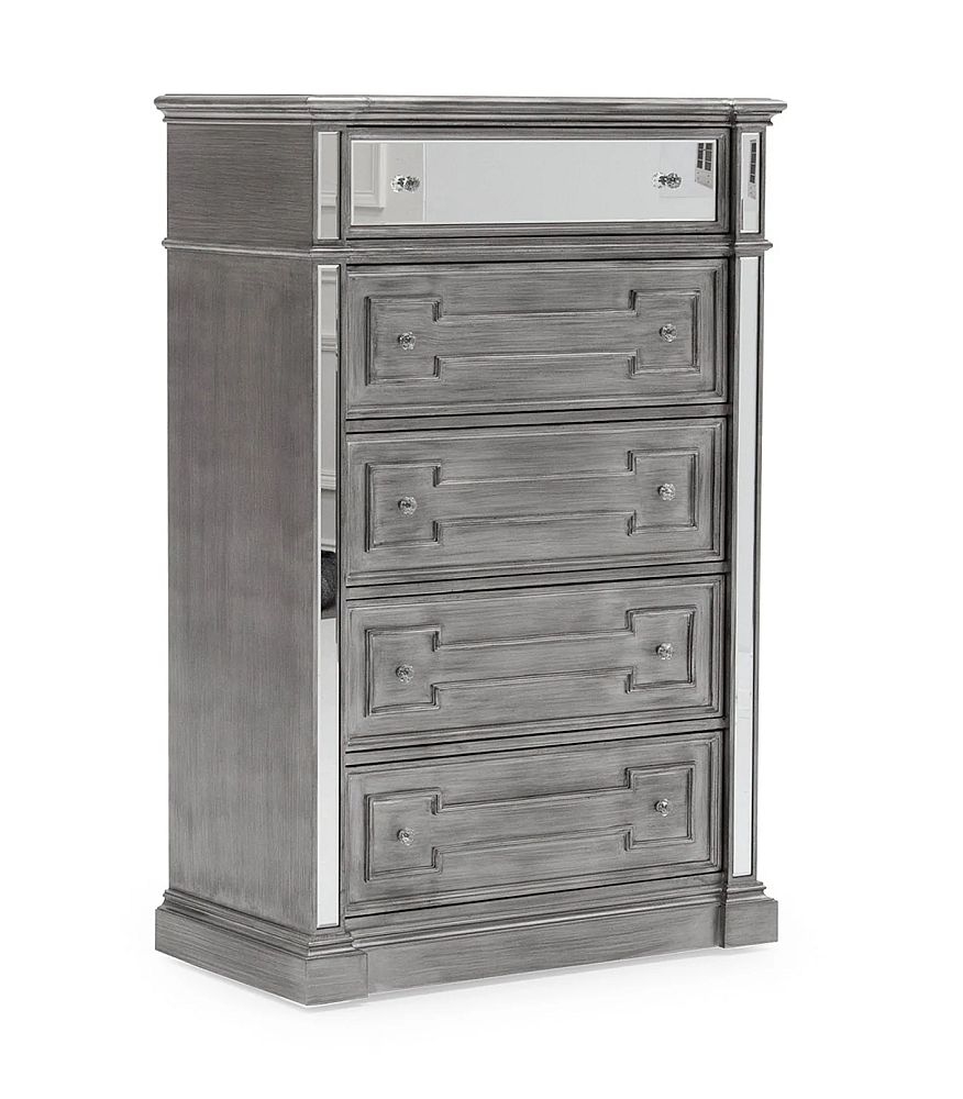 Vida Living Ophelia Grey Mirrored 5 Drawer Chest