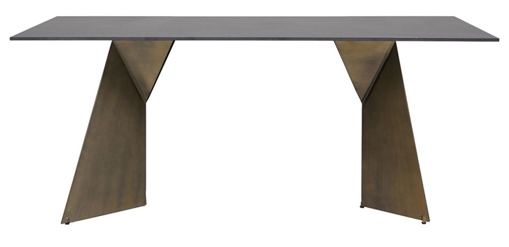 Vida Living Osiris Black Stone Dining Table 180cm Seats 8 Diners Rectangular Top With Gold Metal Base