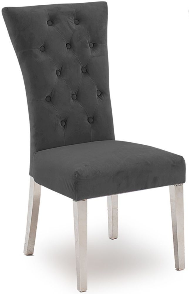 Vida Living Pembroke Charcoal Velvet And Stainless Steel Chrome Dining Chair Sold In Pairs