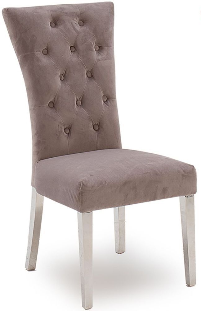 Vida Living Pembroke Taupe Velvet And Stainless Steel Chrome Dining Chair Sold In Pairs
