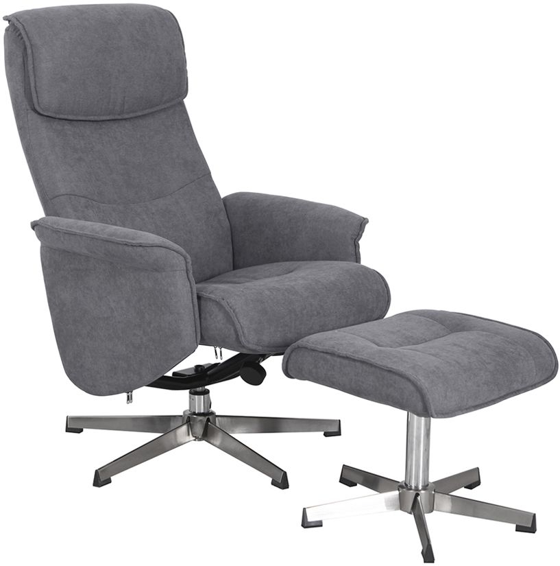 Vida Living Rayna Grey Fabric Recliner Chair With Footstool