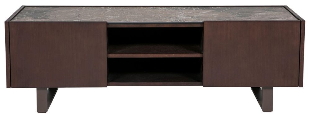 Vida Living Seti Ceramic Top Medium Tv Unit 140cm W With Storage For Television Upto 55inch Plasma With Espresso Brown Metal Base