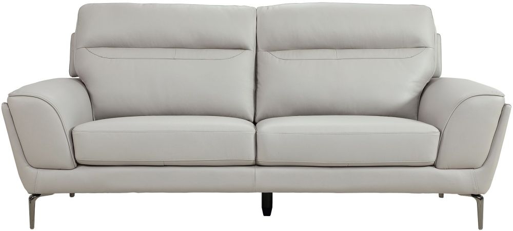 Vida Living Vitalia Light Grey Leather 3 Seater Sofa