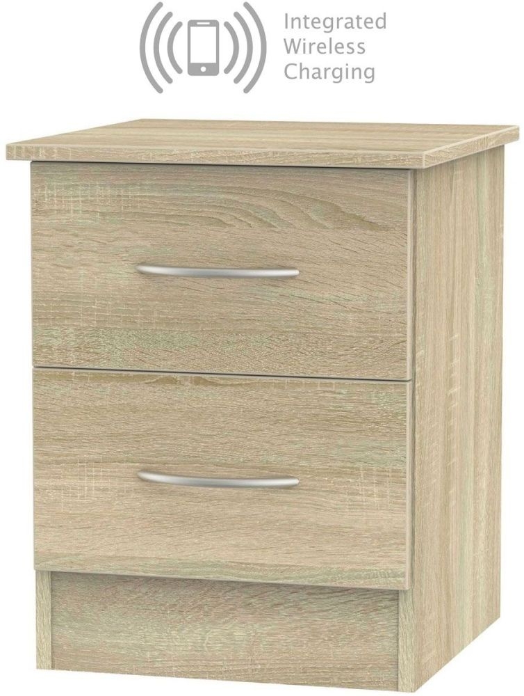 Avon Bardolino 2 Drawer Bedside Cabinet With Integrated Wireless Charging