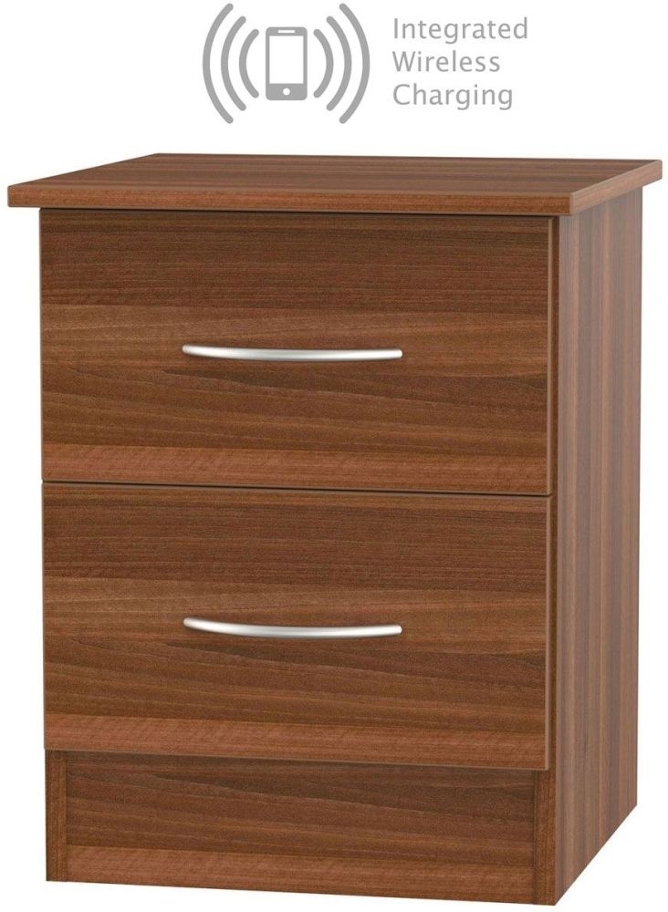 Avon Noche Walnut 2 Drawer Bedside Cabinet With Integrated Wireless Charging