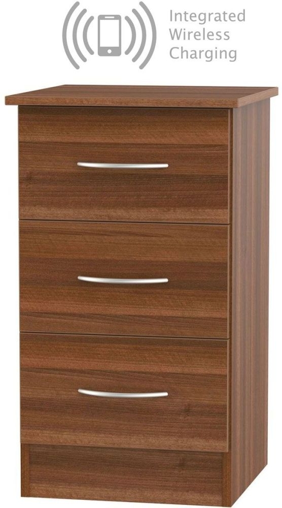 Avon Noche Walnut 3 Drawer Bedside Cabinet With Integrated Wireless Charging