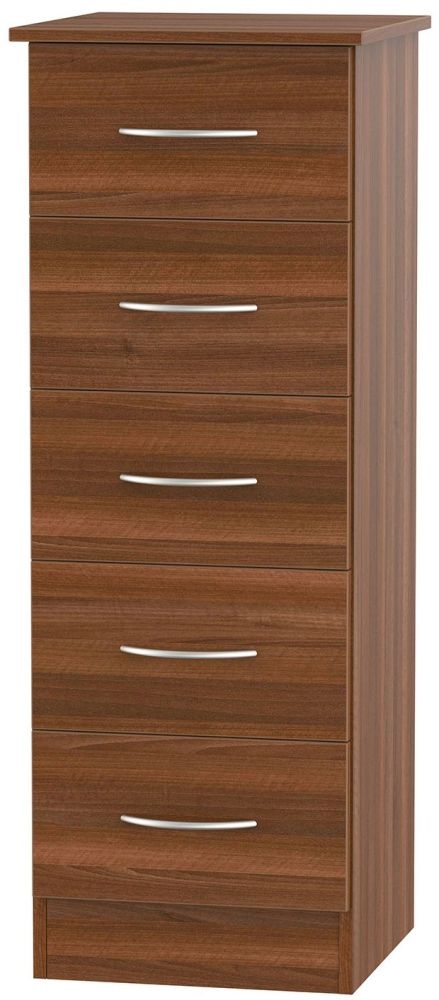 Avon Noche Walnut 5 Drawer Tall Chest