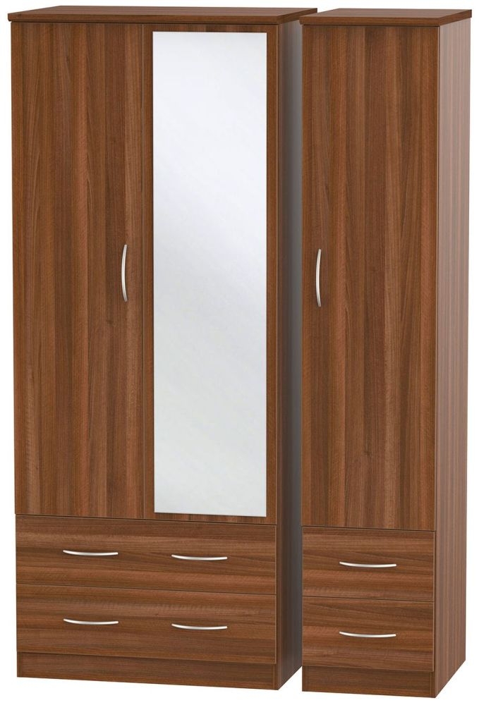 Avon Noche Walnut 3 Door 4 Drawer Mirror Wardrobe