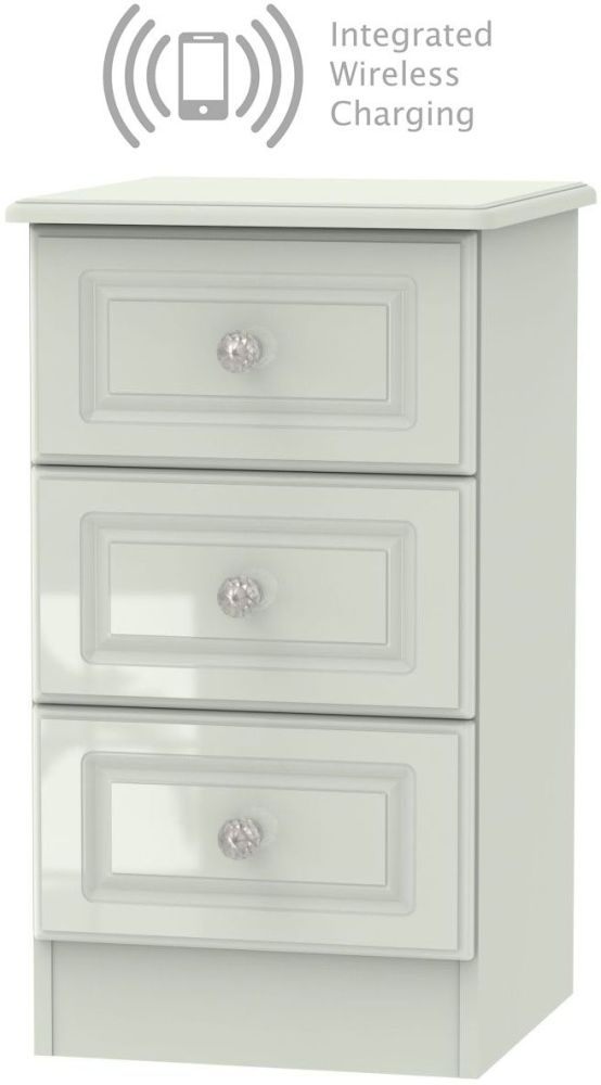 Balmoral High Gloss Kaschmir 3 Drawer Bedside Cabinet With Integrated Wireless Charging