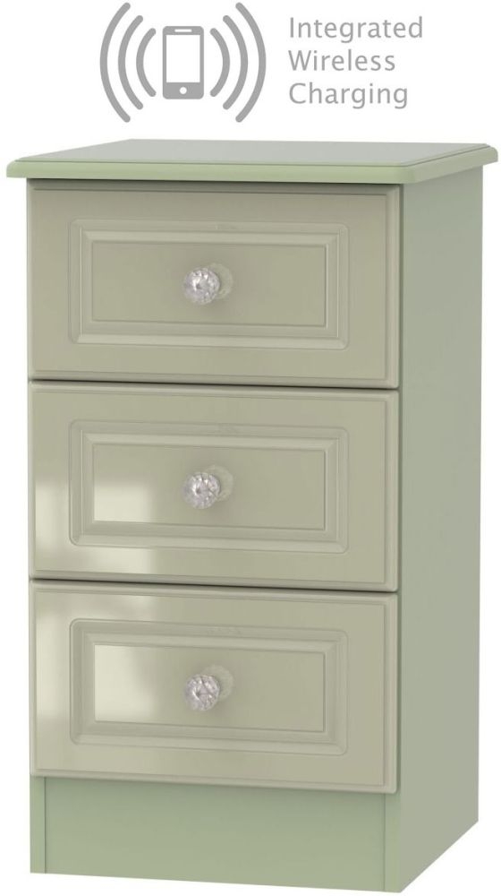 Balmoral High Gloss Mushroom 3 Drawer Bedside Cabinet With Integrated Wireless Charging