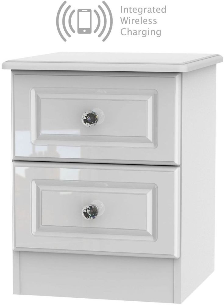 Balmoral High Gloss White 2 Drawer Bedside Cabinet With Integrated Wireless Charging