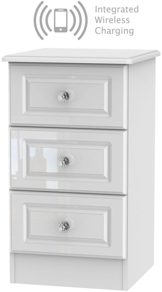 Balmoral High Gloss White 3 Drawer Bedside Cabinet With Integrated Wireless Charging