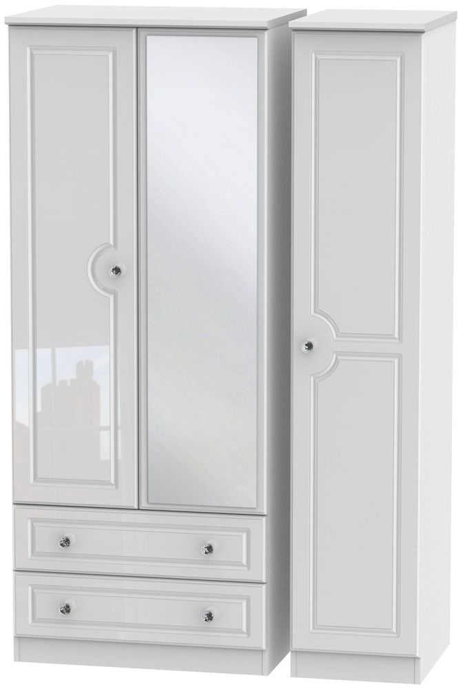 Balmoral High Gloss White 3 Door 2 Left Drawer Combi Wardrobe