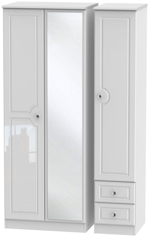 Balmoral High Gloss White 3 Door 2 Right Drawer Tall Combi Wardrobe