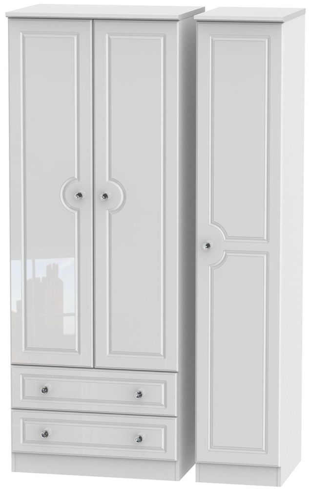Balmoral High Gloss White 3 Door 2 Left Drawer Tall Wardrobe