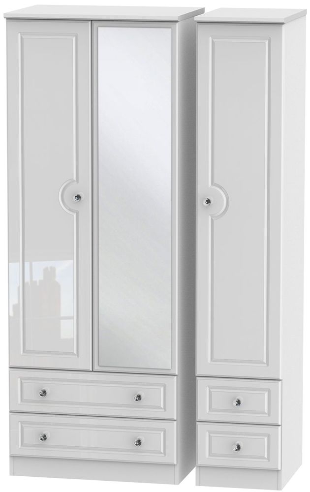 Balmoral High Gloss White 3 Door 4 Drawer Tall Mirror Wardrobe