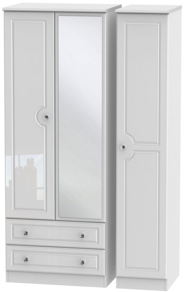 Balmoral High Gloss White 3 Door 2 Left Drawer Tall Combi Wardrobe