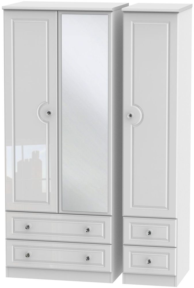Balmoral High Gloss White 3 Door 4 Drawer Mirror Wardrobe